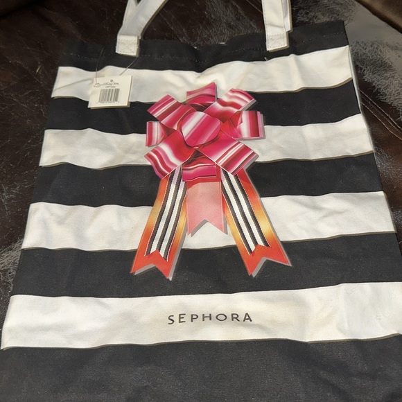 Makeup Sephora Tote Bag Strap NWT medium sized holiday striped - Picture 2 of 3